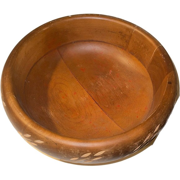 Rare Carved Wheat Motif Mid Century Baribocraft Wood Serving Bowl Salad Fruit - Picture 4 of 8